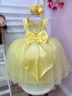 Vestido Infantil Amarelo Damas de Honra Renda Pérola Strass na internet