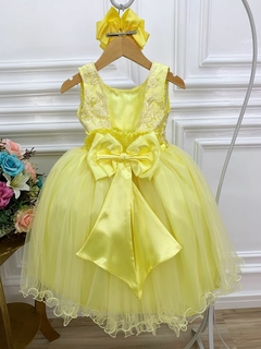 Vestido Infantil Amarelo Damas de Honra Renda Pérola Strass - loja online