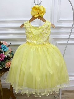 Vestido Infantil Amarelo Damas de Honra Renda Pérola Strass - Gilerá Fashion