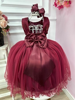 Vestido Infantil Marsala Renda Com Cinto de Pérolas na internet