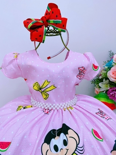 Vestido Infantil Festa Magali Laços Rosa Cinto Pérolas - comprar online