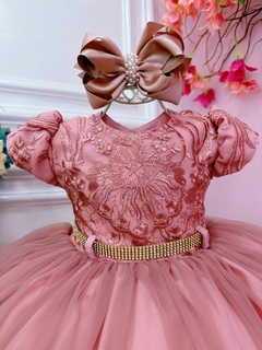 Vestido Infantil Rosê Busto Rendado e Cinto com Strass - comprar online