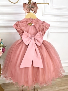 Imagem do Vestido Infantil Rosê Busto Rendado e Cinto com Strass