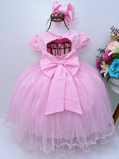 Vestido Infantil Rosa Rendado Strass e Pérolas Princesas na internet