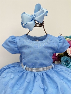 Vestido Infantil Azul Busto e Cinto de Strass Bolinhas - comprar online