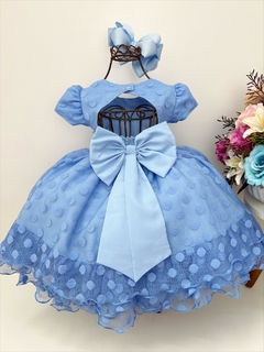 Vestido Infantil Azul Busto e Cinto de Strass Bolinhas na internet