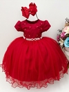 Vestido Infantil Vermelho com Aplique de Borboletas