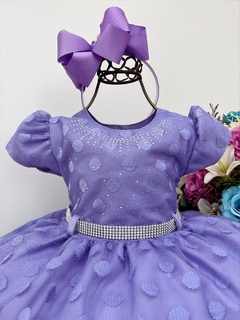 Vestido Infantil Lilás Busto e Cinto de Strass Bolinhas - comprar online
