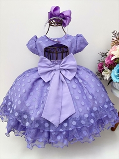 Vestido Infantil Lilás Busto e Cinto de Strass Bolinhas na internet