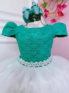 Vestido Infantil Longo Verde Com Renda Saia Branca - comprar online