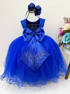 Vestido Infantil Longo Azul Royal Damas Princesas Pérolas Strass Luxo na internet