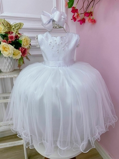 Vestido Infantil Longo Branco Damas Princesas Luxo Festas