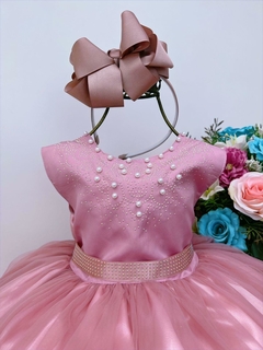 Vestido Infantil Longo Rosê Damas Princesas Pérolas Strass Luxo - comprar online