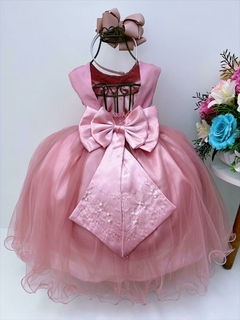 Vestido Infantil Longo Rosê Damas Princesas Pérolas Strass Luxo na internet