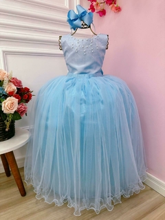 Vestido Infantil Longo Azul Claro Damas de Honra Casamento