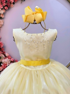 Vestido Infantil Longo Amarelo Strass Pérolas - comprar online