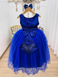 Vestido Infantil Longo Damas de Honra Azul Royal com Pérolas - comprar online