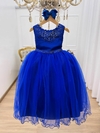 Vestido Infantil Longo Damas de Honra Azul Royal com Pérolas