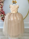 Vestido Infantil Longo Damas de Honra Dourado Strass Pérolas