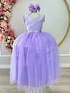 Vestido Infantil de Festa Aniversário Casamento Lilás Pérolas