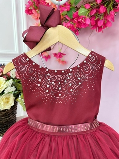 Vestido Infantil Longo Damas de Honra Marsala Strass Pérolas - comprar online