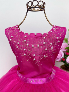 Vestido Infantil Longo Damas de Honra Pink Strass Pérolas - comprar online