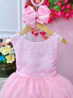 Vestido Infantil Longo Damas de Honra Rosa Pérolas Luxo - comprar online