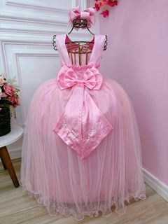 Vestido Infantil Longo Damas de Honra Rosa Pérolas Luxo - loja online