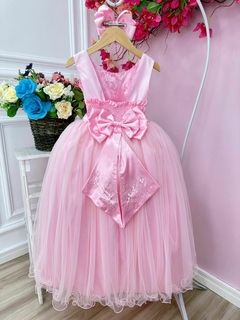 Vestido Infantil Longo Damas de Honra Rosa Pérolas Luxo na internet