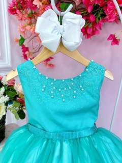 Vestido Infantil Longo Damas de Honra Verde Pérolas Luxo - comprar online