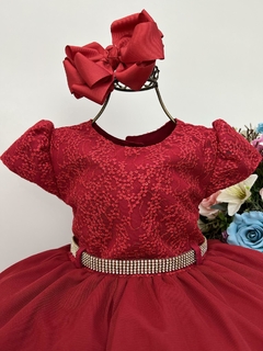 Vestido Infantil Vermelho Rendado Paetê Cinto de Strass - comprar online