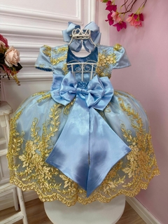 Vestido Infantil Festa Princesa Azul Realeza Jardim das Borboletas na internet