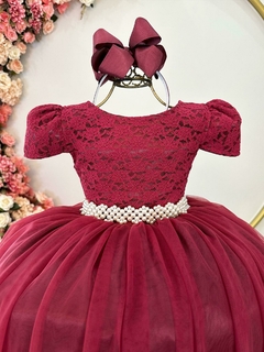 Vestido Infantil Longo Marsala Renda Dama Luxo Casamento - comprar online