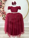 Vestido Infantil Longo Marsala Renda Dama Luxo Casamento