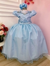 Vestido Infantil Longo Dama de Honra Azul Casamento Renda