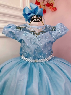 Vestido Infantil Longo Dama de Honra Azul Casamento Renda - comprar online