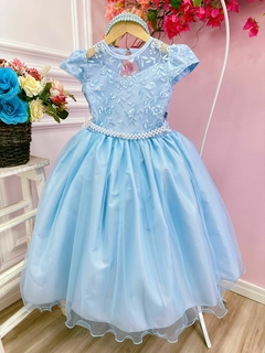 Vestido Infantil Longo Dama de Honra Azul Casamento Renda - Gilerá Fashion