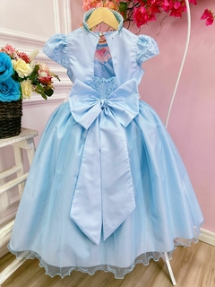 Vestido Infantil Longo Dama de Honra Azul Casamento Renda - loja online