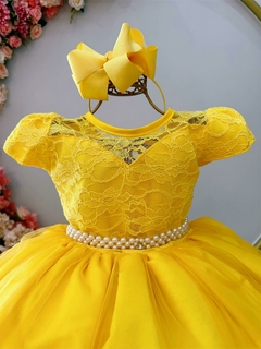 Vestido Infantil Longo Dama de Honra Amarelo Casamento Renda - comprar online