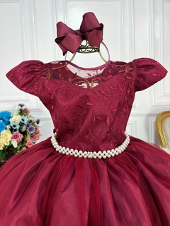 Vestido Infantil Longo Dama de Honra Marsala Casamento Renda - comprar online