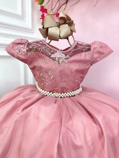 Vestido Infantil Longo Dama de Honra Rosê Casamento Renda - comprar online