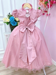 Vestido Infantil Longo Dama de Honra Rosê Casamento Renda - loja online