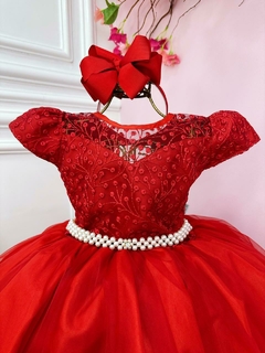 Vestido Infantil Longo Dama de Honra Vermelho Casamento Renda - comprar online