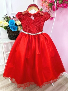 Vestido Infantil Longo Dama de Honra Vermelho Casamento Renda - Gilerá Fashion