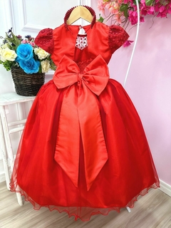 Vestido Infantil Longo Dama de Honra Vermelho Casamento Renda - loja online