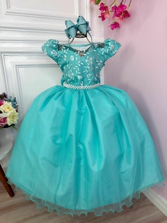 Vestido Infantil Longo Dama de Honra Verde Casamento Renda