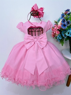 Vestido Infantil Rosa Chiclete Busto com Strass e Pérolas na internet