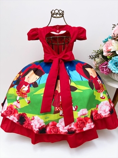 Vestido Infantil Chapeuzinho Vermelho Floral com Capuz - loja online