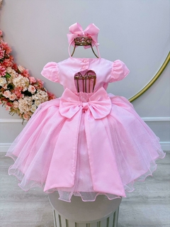 Vestido Infantil Rosa com Aplique de Margaridas Luxo na internet