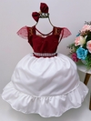 Vestido Infantil Marsala e Saia Off Pérolas